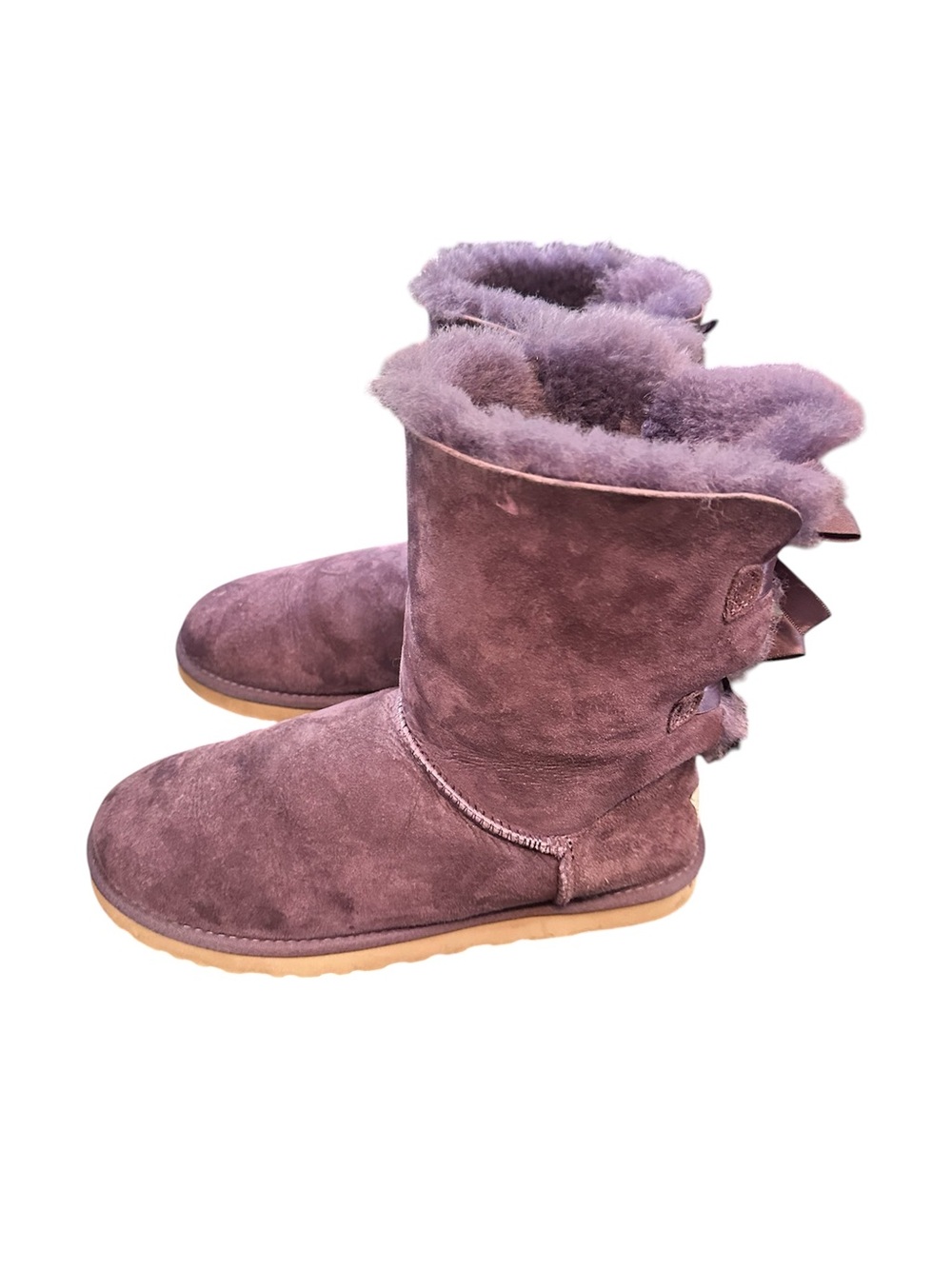 UGG Bailey Bow II Purple [Port?] Satin Bows Sheepskin Women's size 10
